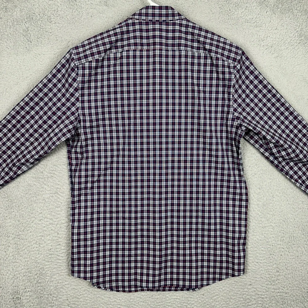 NEW Banana Republic Shirt Mens Large Slim Flex Fit Navy Red Plaid Tech Stretch